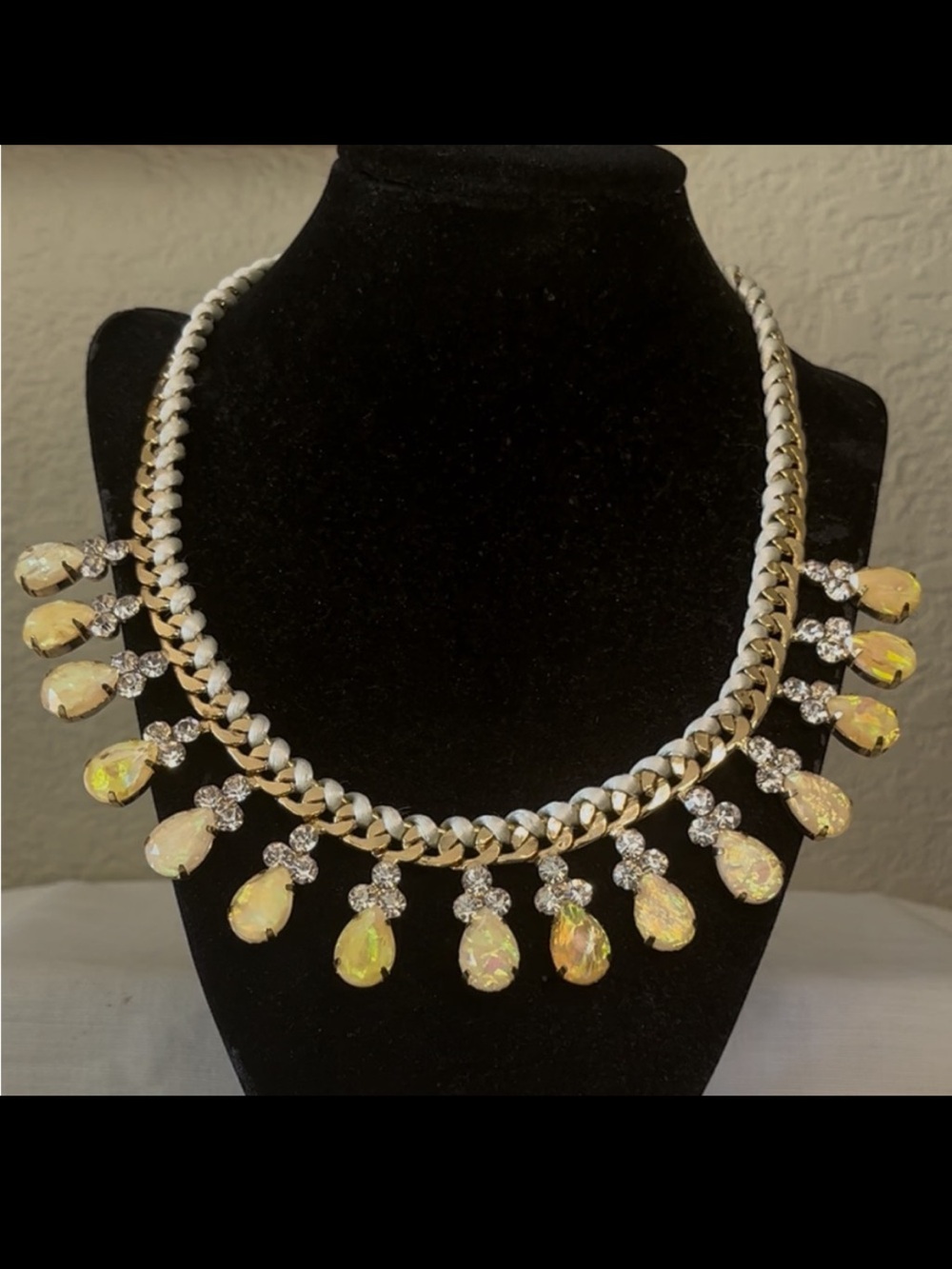 Vintage Opal Glass Teardrop Rhinestone Statement Necklace, Juliana Style